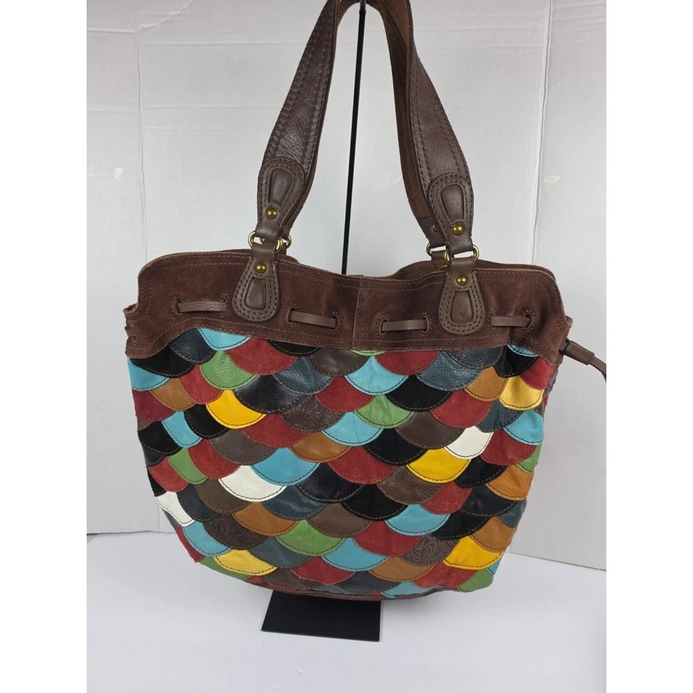 Vtg Y2K Lucky Brand Sabrina Hobo/Shoulder Bag Scalloped Patchwork Leather